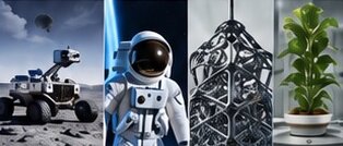 Planetary rover, astronaut, lattice-structured material and a plant grown for spaceflight
